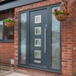 Grey Contemporary Composite door with 2 hanging flower basket