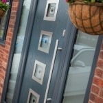 Contemporary Composite door with hanging flower basket