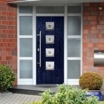 Blue Contemporary Composite door with bush and flower pot