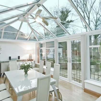 Inside view of a white interior glazed extension