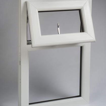 outside view of Standalone open uPVC Casement window with metal handle