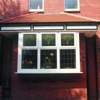 White Casement window with pattern glazing