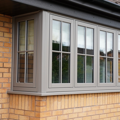 Side view of PVCu Flush sash bay windows