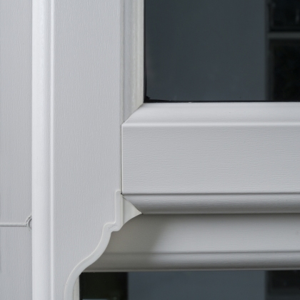 White uPVC Heritage style uPVC window close up