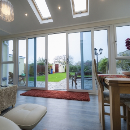 inside view of wet ajar PVCu sliding patio doors