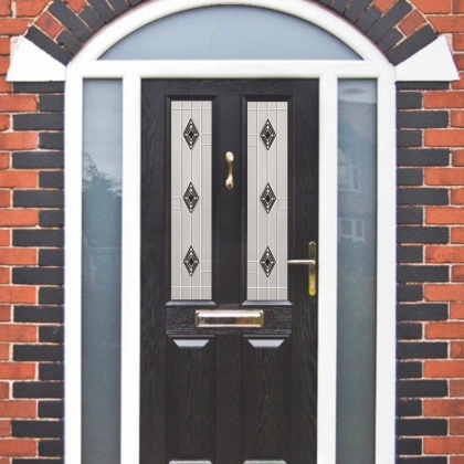 black composite Door in red and black brick